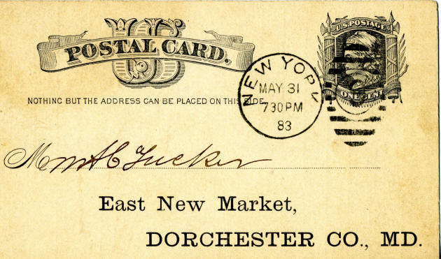 1883 Postal Card, East New Market, MD
